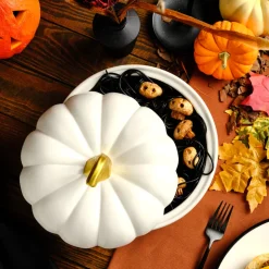 Karaca Halloween Mothers Hand Pumpkin Ceramic Serving Platter, 24cm, Multicolour