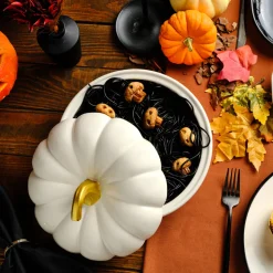 Karaca Halloween Mothers Hand Pumpkin Ceramic Serving Platter, 24cm, Multicolour