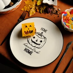 Karaca Halloween Pumpkin Ceramic Serving Platter, 27cm, Black White