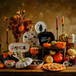 Karaca Halloween Pumpkin Ceramic Snack Bowl, 13cm, White