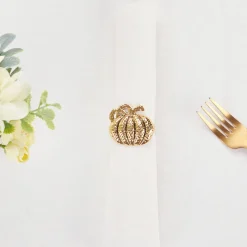Karaca Halloween Pumpkin Napkin Ring Set, 4 Piece, 6.5cm, Gold Multi