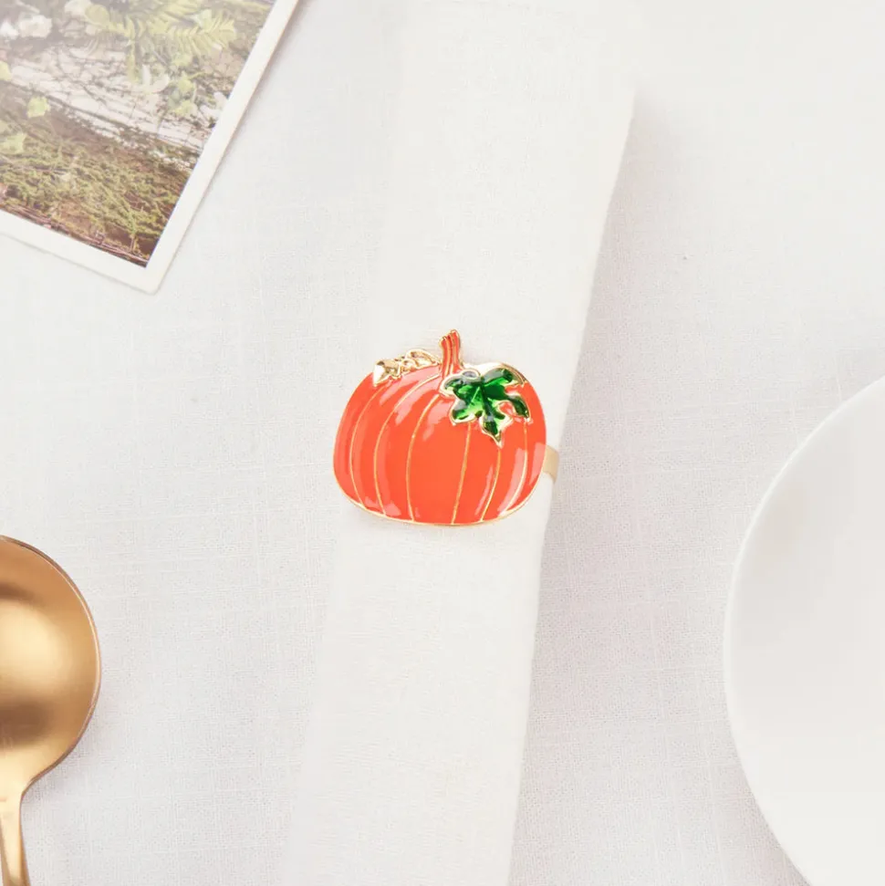 Karaca Halloween Pumpkin Napkin Ring Set, 2 Piece, 6.5cm, Orange Multi