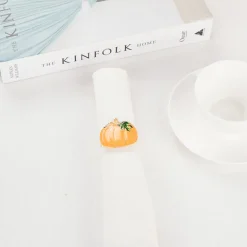 Karaca Halloween Pumpkin Napkin Ring Set, 2 Piece, 6.5cm, Yellow Multi