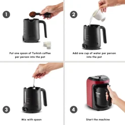 Karaca Hatır Hüps Turkish Coffee Maker and Milk Steamer, 535W, Red