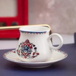 Karaca Hattat 12-Piece Porcelain Espresso Turkish Coffee Cup Set for 6 People, 90ml, White Multi