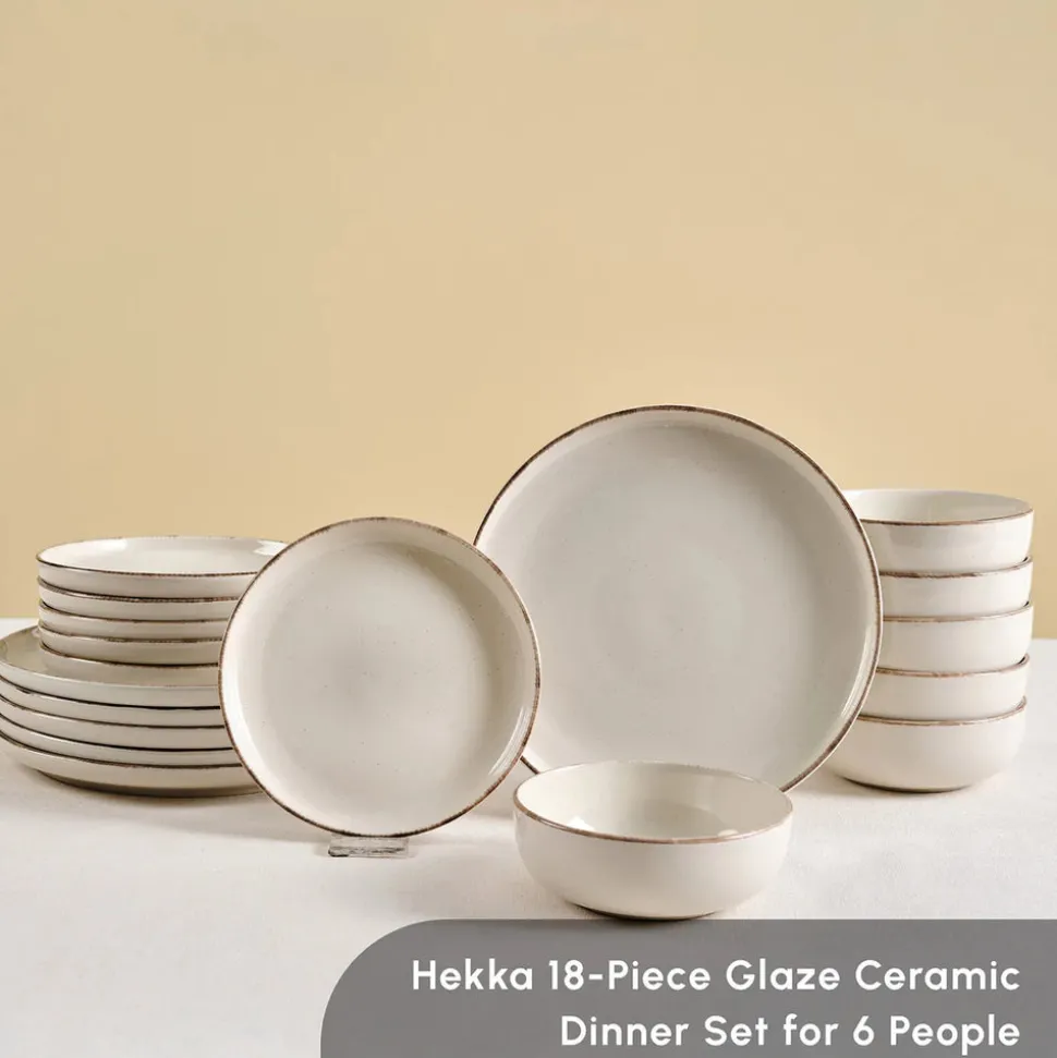 Karaca Hekka 18-Piece Stoneware Dinner Set for 6 People, Cream