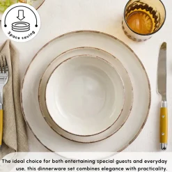 Karaca Hekka 18-Piece Stoneware Dinner Set for 6 People, Cream