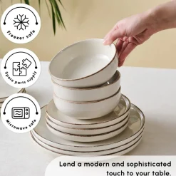 Karaca Hekka 18-Piece Stoneware Dinner Set for 6 People, Cream