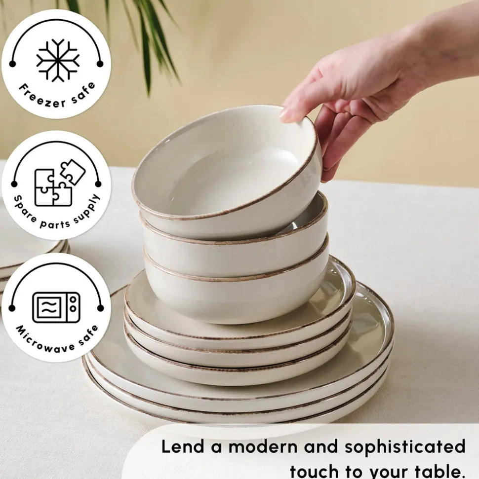 Karaca Hekka 18-Piece Stoneware Dinner Set for 6 People, Cream