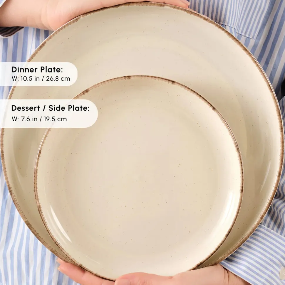 Karaca Hekka 18-Piece Stoneware Dinner Set for 6 People, Cream