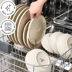 Karaca Hekka 18-Piece Stoneware Dinner Set for 6 People, Cream