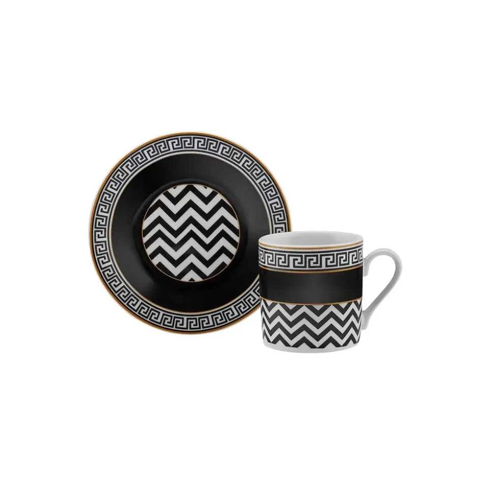 Karaca Helenistik 12-Piece Porcelain Espresso Turkish Coffee Cup Set for 6 People, 80ml, Black