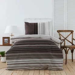 Karaca Home Aspen 100% Turkish Cotton Duvet Cover Set, Single, White Brown Black
