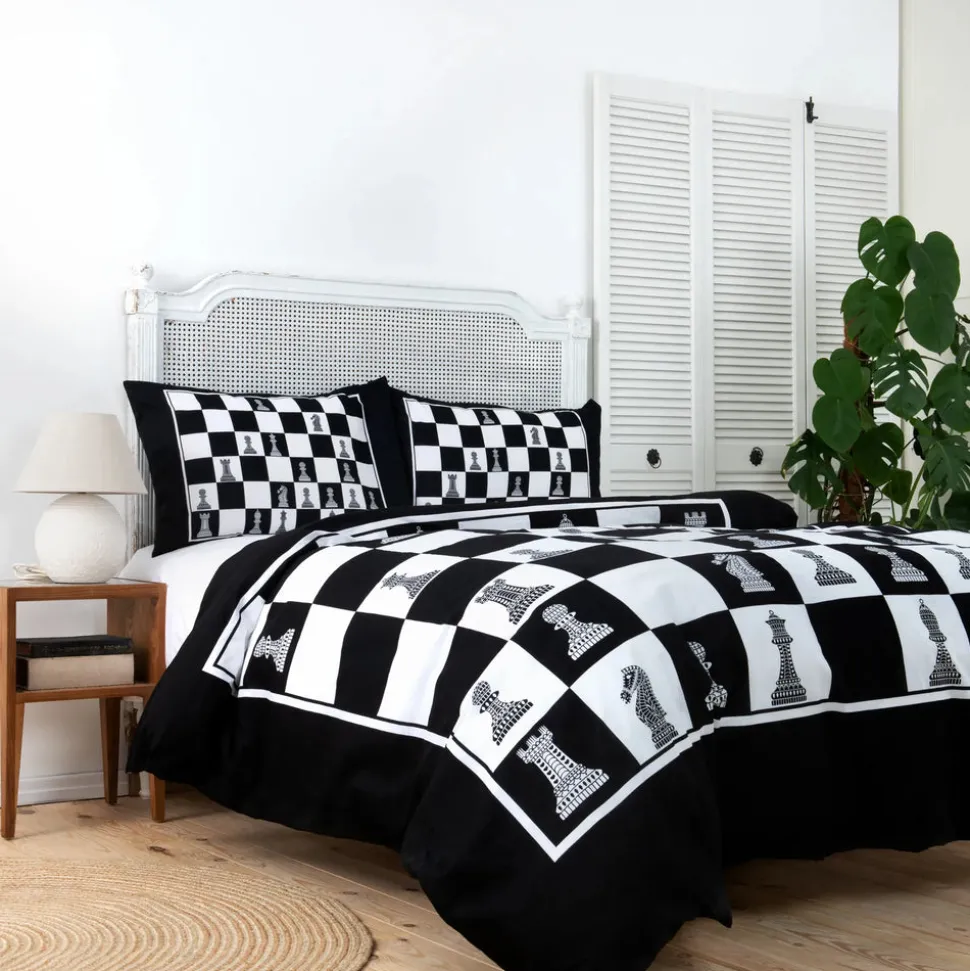 Karaca Home Chess 100% Turkish Cotton Duvet Cover Set, Double, Multi
