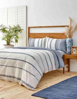 Karaca Home Dobby Woven 100% Turkish Cotton Duvet Cover Set, Double, White Indigo
