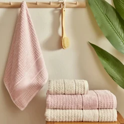 Karaca Home Elna 4-Piece 100% Cotton Towel Set, Powder-Beige