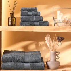 Karaca Home Joey Egyptian Cotton Bath Towel, 100cmx150cm, Anthracite