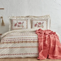Karaca Home Keira Summer 100% Turkish Cotton Duvet Cover Set with Bed Sheet, Double, Pomegranate Flower