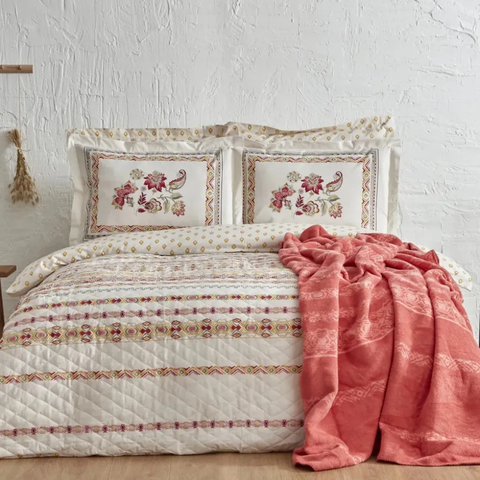 Karaca Home Keira Summer 100% Turkish Cotton Duvet Cover Set with Bed Sheet, Double, Pomegranate Flower