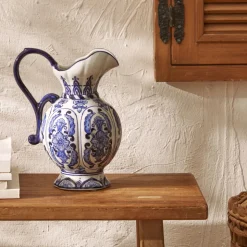 Karaca Home Lisbon Handled Vase, 18cm, White Blue