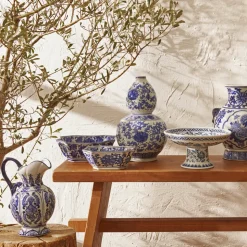 Karaca Home Lisbon Handled Vase, 18cm, White Blue