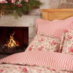 Karaca Home Luis 100% Turkish Cotton Flannel Duvet Cover Set with Bed Sheet, Double, Red Multi
