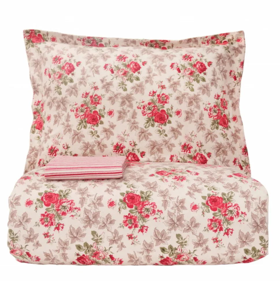 Karaca Home Luis 100% Turkish Cotton Flannel Duvet Cover Set with Bed Sheet, Double, Red Multi