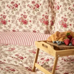 Karaca Home Luis 100% Turkish Cotton Flannel Duvet Cover Set with Bed Sheet, Double, Red Multi