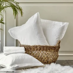 Karaca Home Marigold Percale 100% Turkish Cotton Embroidered Duvet Cover Set, King, White