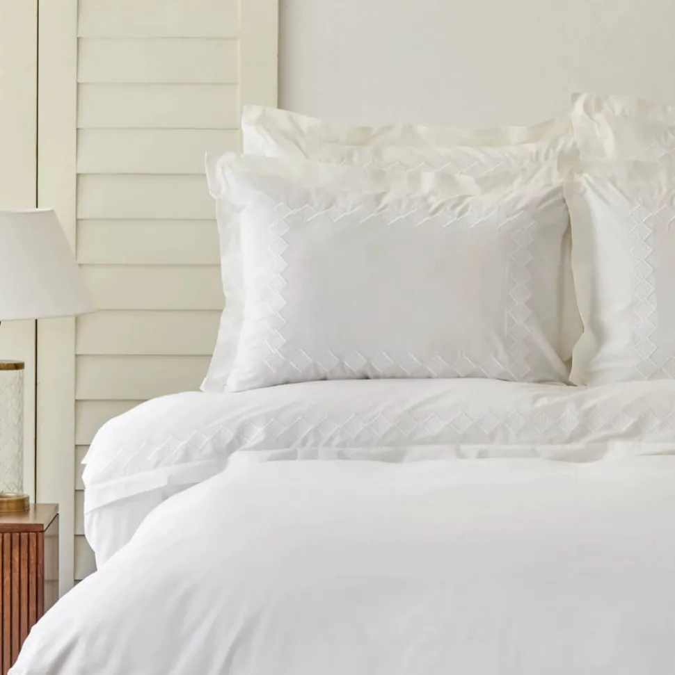 Karaca Home Marigold Percale Embroidered 100% Turkish Cotton Duvet Cover Set, Double, White