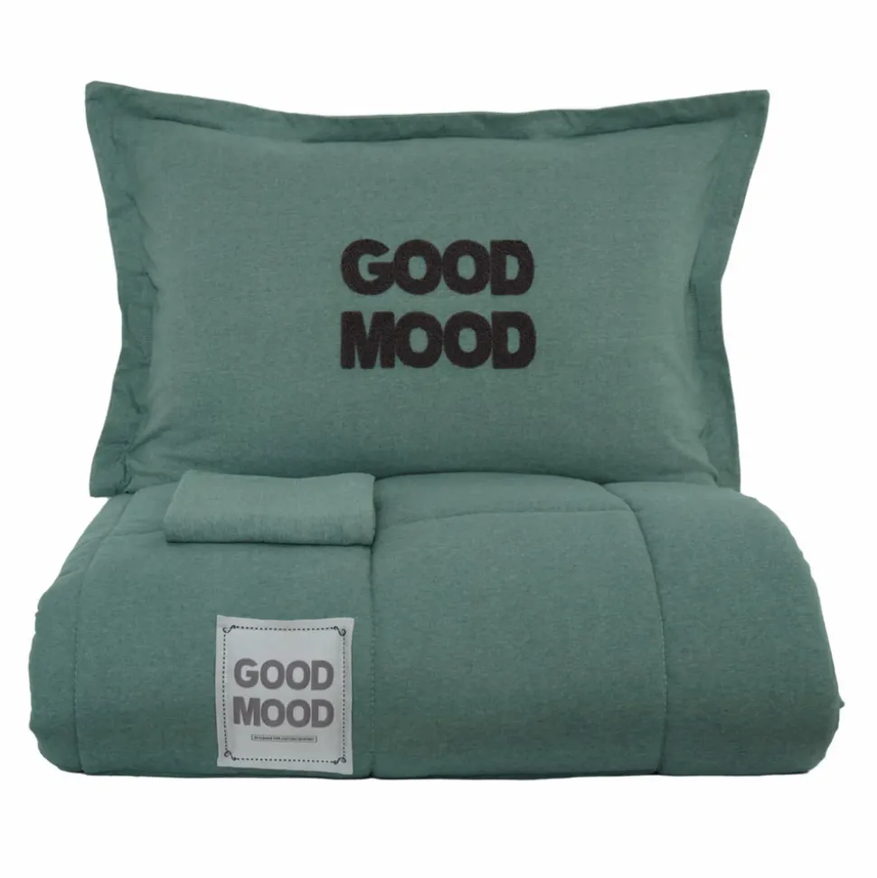 Karaca Home Motto Cotton Comfort Bedding Set with Bed Sheet, Double, Petrol