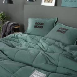Karaca Home Motto Cotton Comfort Bedding Set with Bed Sheet, Double, Petrol
