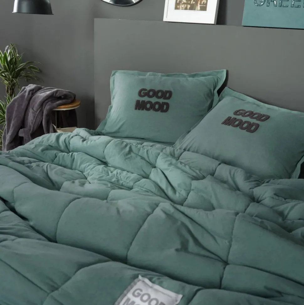 Karaca Home Motto Cotton Comfort Bedding Set with Bed Sheet, Double, Petrol