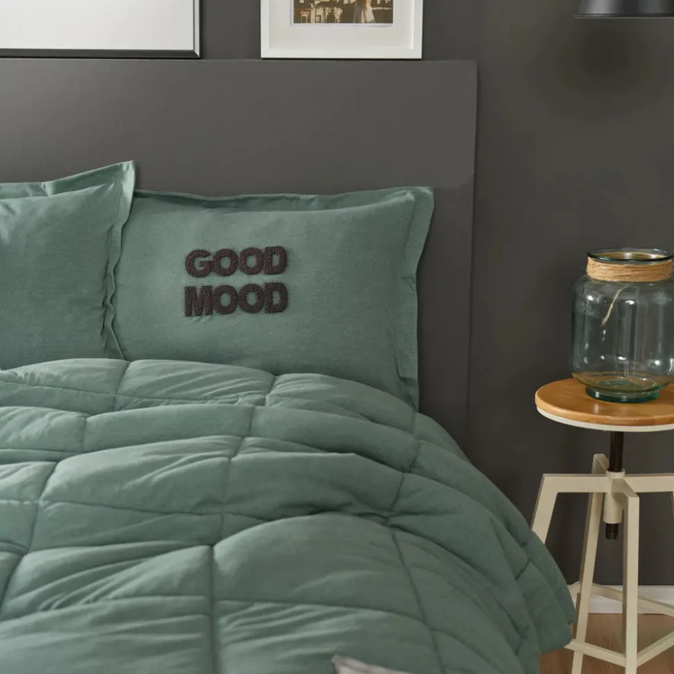 Karaca Home Motto Cotton Comfort Bedding Set with Bed Sheet, Double, Petrol