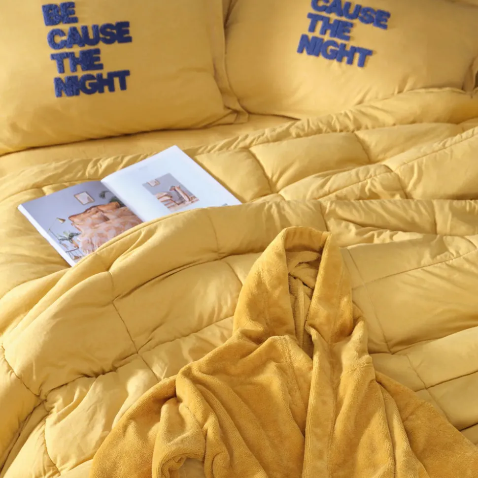 Karaca Home Motto Cotton Comfort Bedding Set with Bed Sheet, Double, Mustard