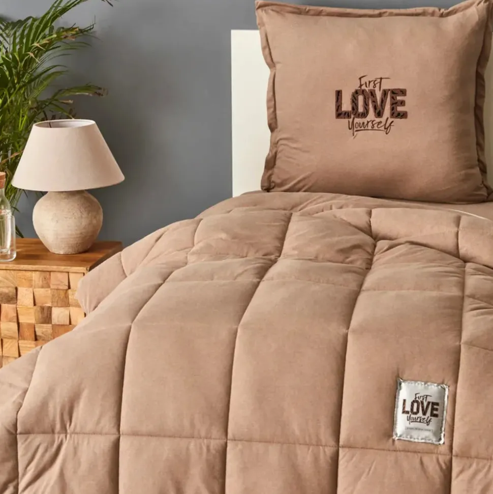 Karaca Home Motto 100% Turkish Cotton Comfort Set, Single, 155cmx220cm, Beige