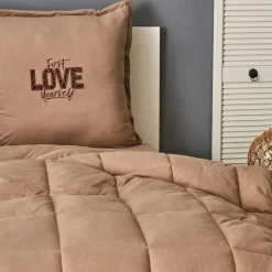 Karaca Home Motto 100% Turkish Cotton Comfort Set, Single, 155cmx220cm, Beige