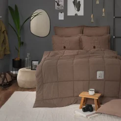 Karaca Home Motto 100% Turkish Cotton Comfort Bedding Set, Double, Brown