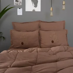Karaca Home Motto 100% Turkish Cotton Comfort Bedding Set, Double, Brown