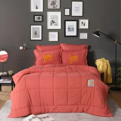 Karaca Home Motto 100% Turkish Cotton Comfort Bedding Set, Double, Red