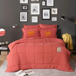 Karaca Home Motto 100% Turkish Cotton Comfort Bedding Set, Double, Red