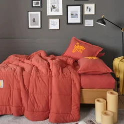 Karaca Home Motto 100% Turkish Cotton Comfort Bedding Set, Double, Red