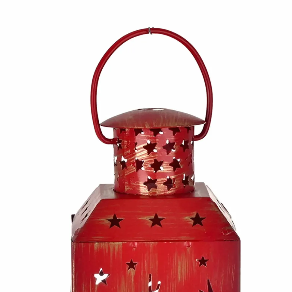 Karaca Home New Year Christmas Deer Metal Decorative Led Light Lantern, 13cm, Red