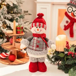 Karaca Home New Year Christmas Standing Snowman Plush Toy Decoration, 34cm, Multi