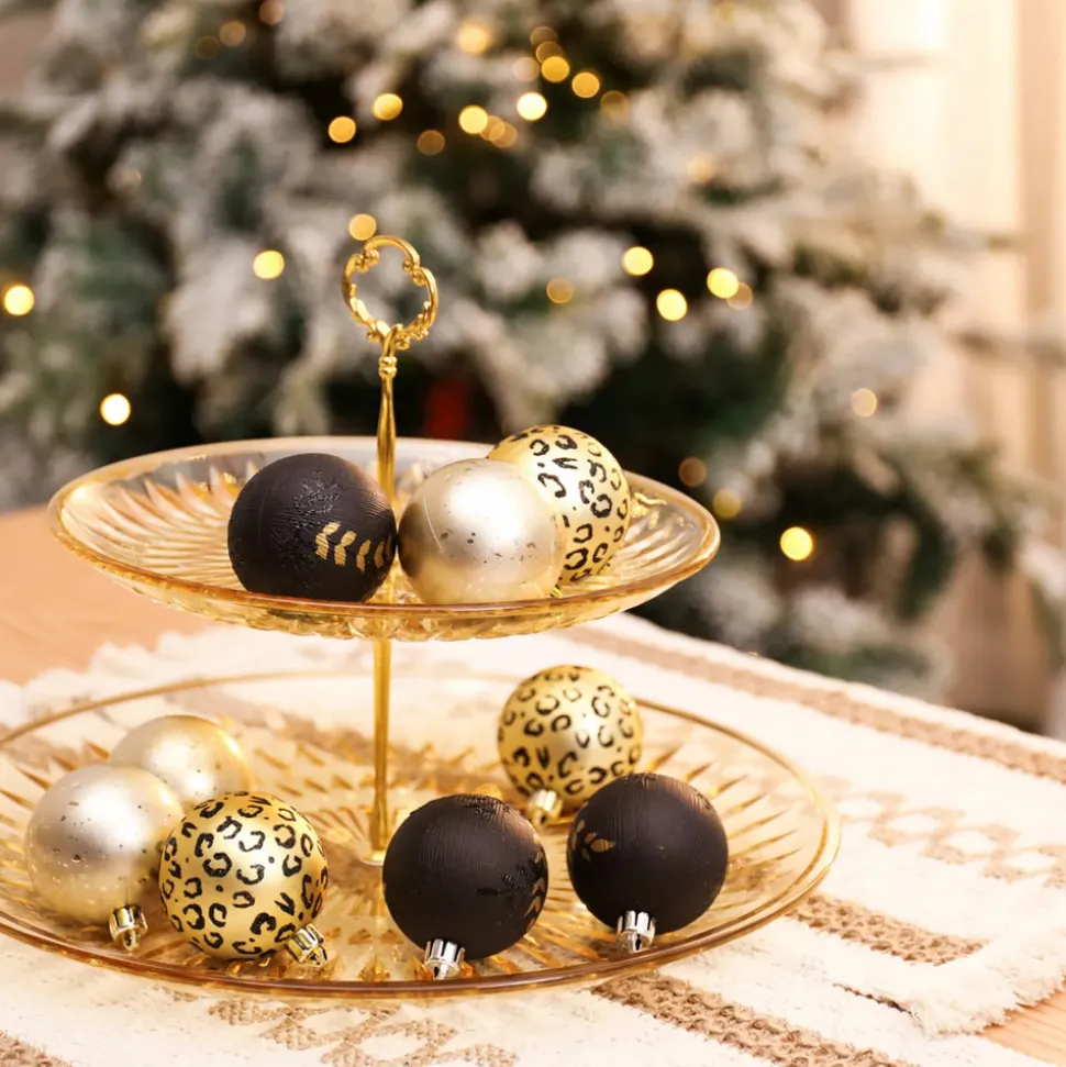 Karaca Home New Year Christmas Leopard Tree Bauble Set, 9 Piece, 6cm, Multi