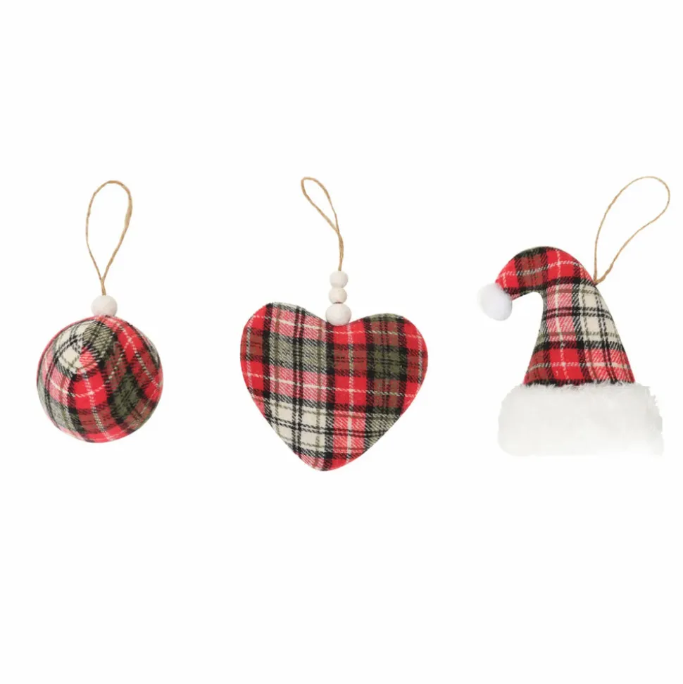 Karaca Home New Year Christmas Cozy Tree Decoration Set, 3 Piece, 8cm, Red Multi