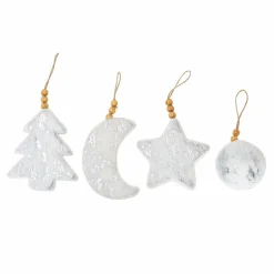 Karaca Home New Year Christmas Puffy Tree Decoration Set, 4 Piece, 8cm, White Gold