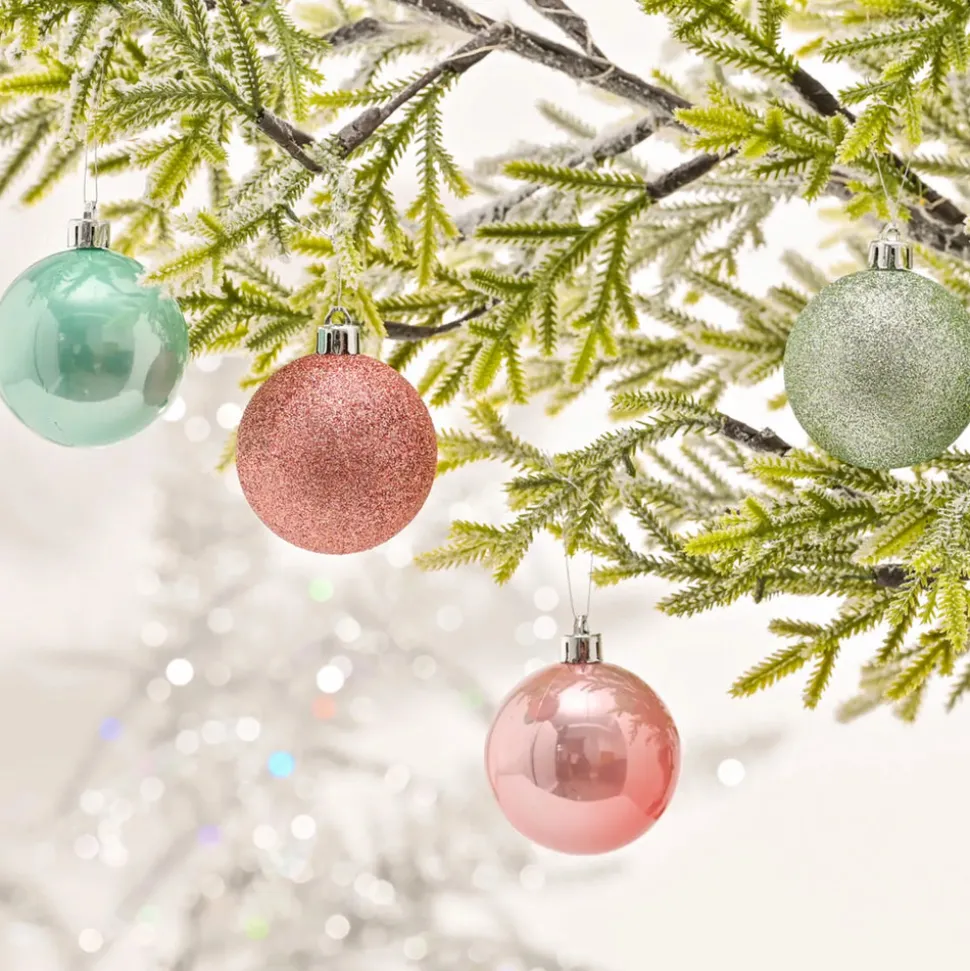 Karaca Home New Year Christmas Minty Pinky Tree Bauble Set, 12 Piece, 6cm, Multi