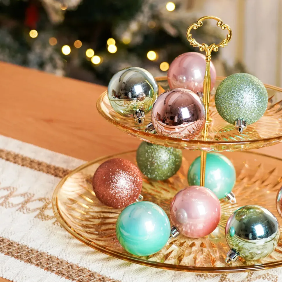 Karaca Home New Year Christmas Minty Pinky Tree Bauble Set, 12 Piece, 6cm, Multi