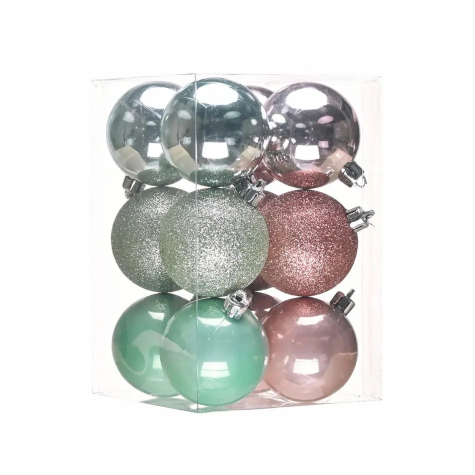 Karaca Home New Year Christmas Minty Pinky Tree Bauble Set, 12 Piece, 6cm, Multi